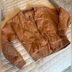Universal Thread Quilted Jacket Full Zip Snap Closure Dark Camel Color Size S